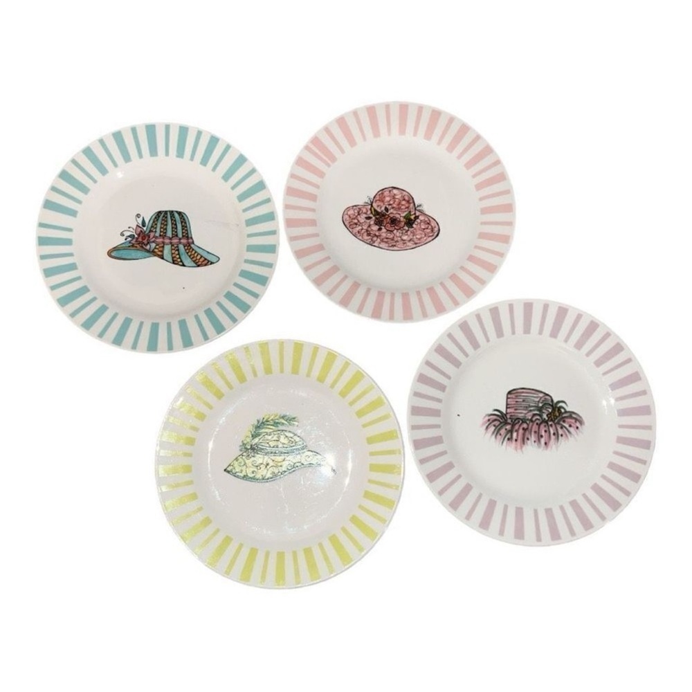 WCL set of four dessert striped with hats serving plates 7.5” diameter